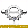 Gold Plated Stainless Steel Prong Setting Cubic Zirconia Nipple Ring